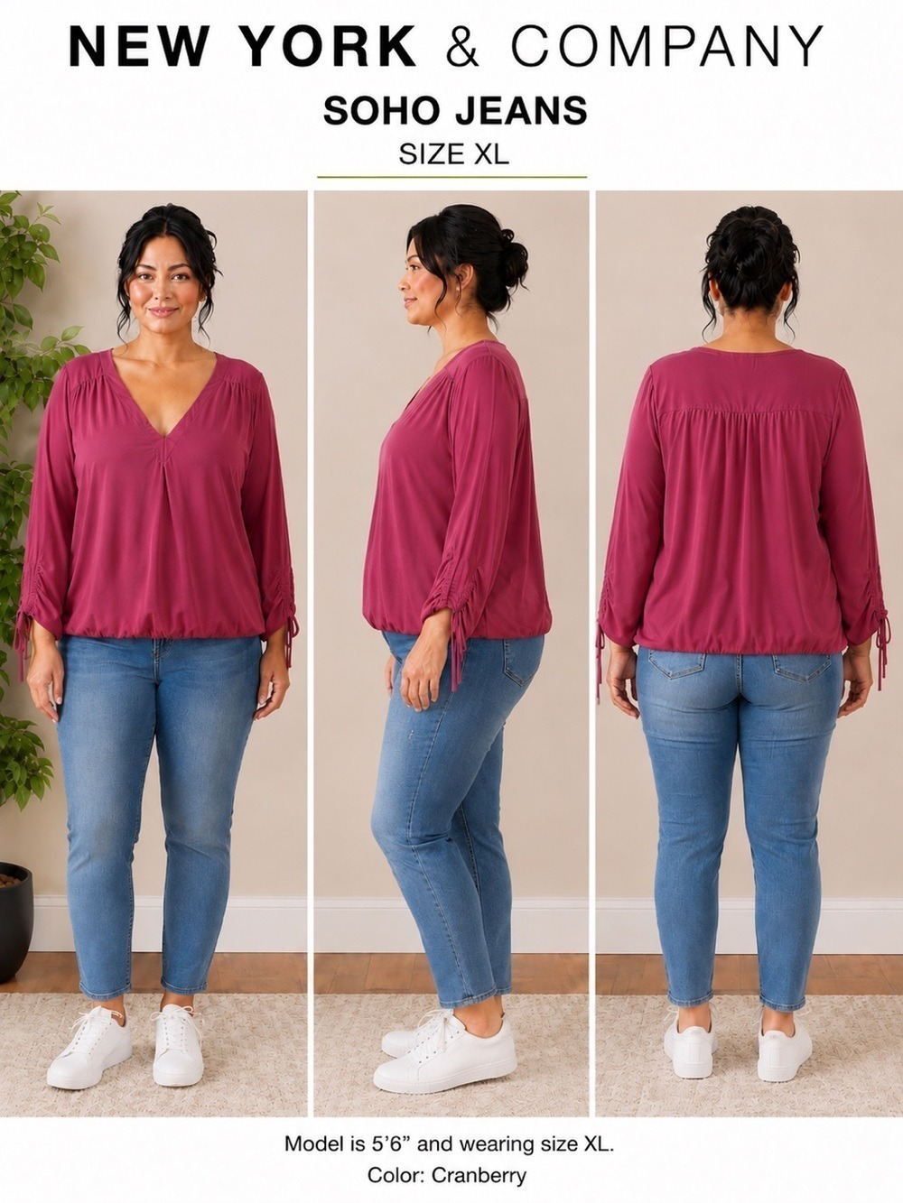 New York & Company Soho Jeans Women’s XL Pinkish Red Bubble Hem Blouse